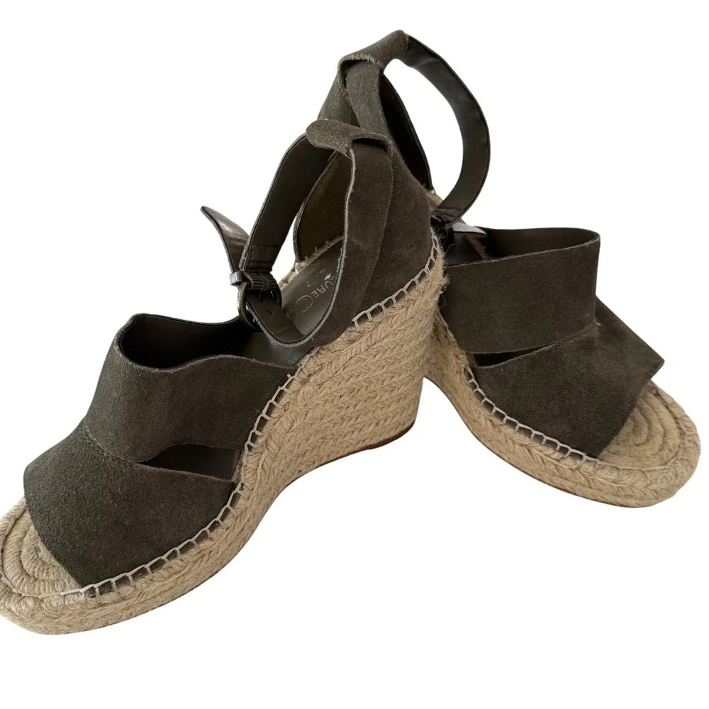 Treasure & Bond Olive Suede Espadrille Wedge Sandals Ankle Strap Boho Size 6M